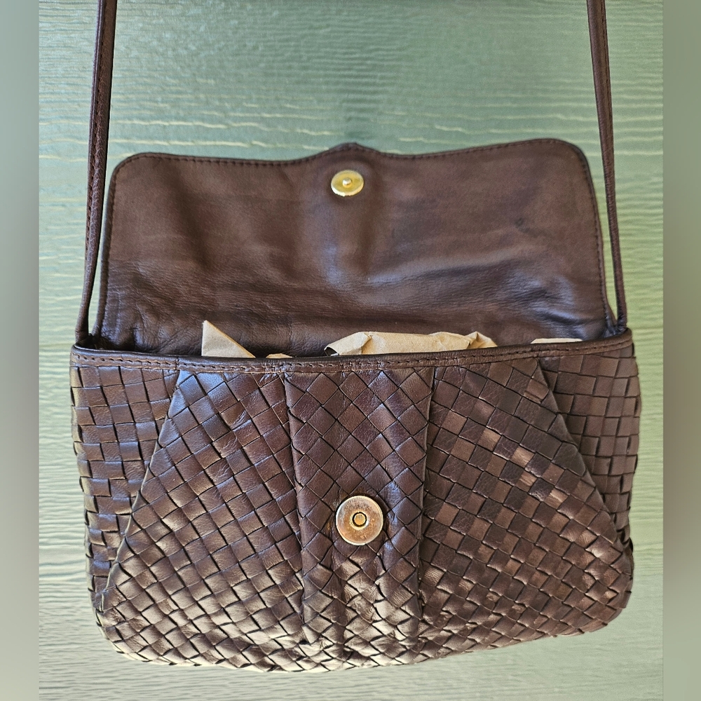 Vintage Cosci Hand Made In Italy Brown Woven Leather Crossbody Bag - Picture 9 of 9